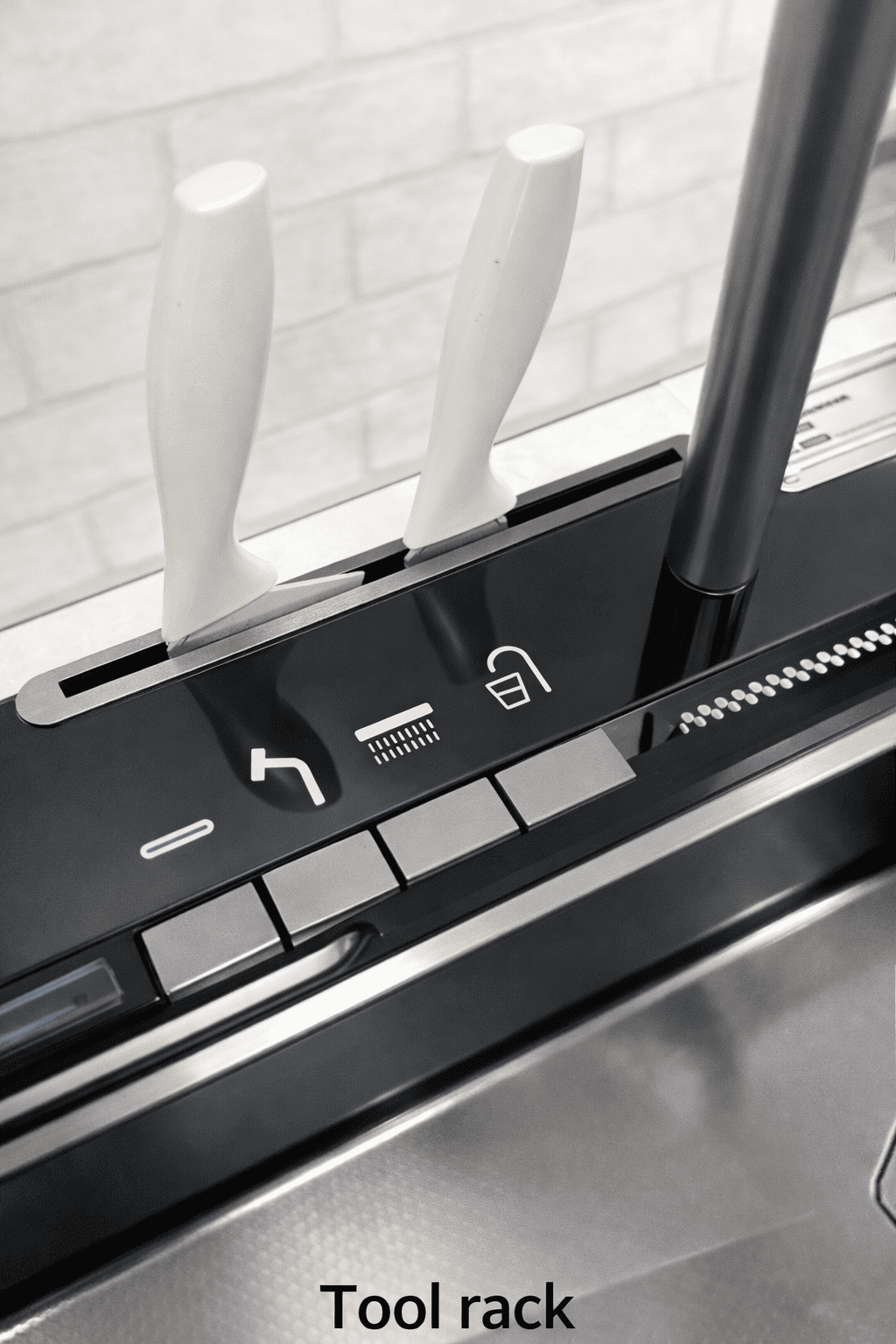 Tool rack attached to a kitchen appliance with utensils inside