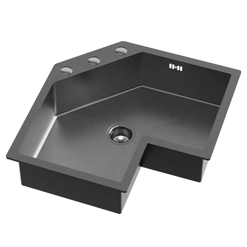 Gray corner kitchen sink on a white background