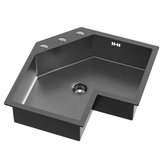 Gray corner kitchen sink on a white background