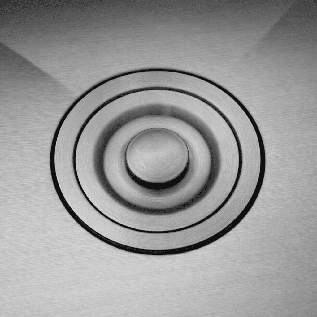 Close-up of a metallic sink drain with concentric circles